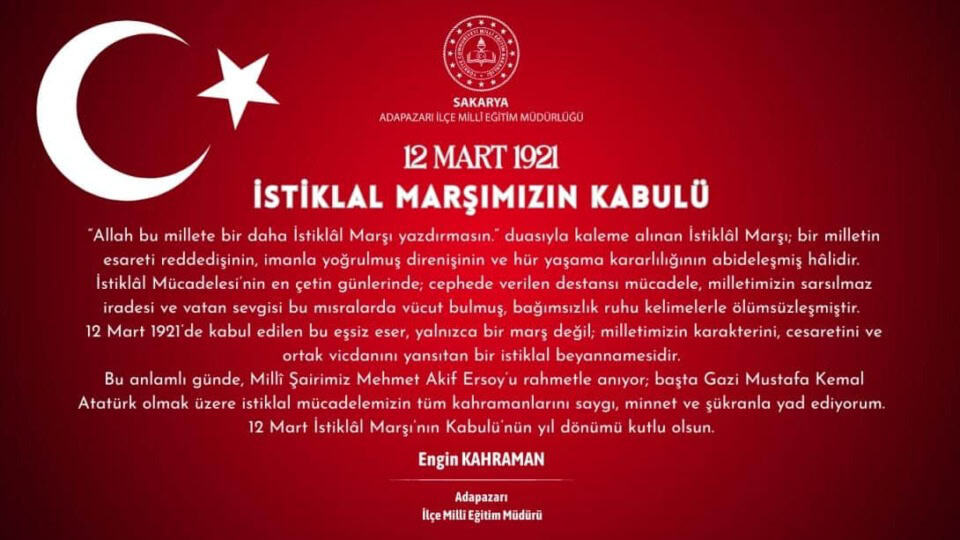Engin Kahraman'dan İstiklâl Marşı'nın Kabulünün 105. Yılında Anlamlı Açıklama